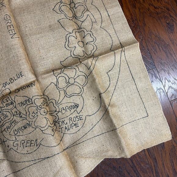 Vintage Floral Stamped Burlap For Rug Making #1880 28x48 - Picture 5 of 12